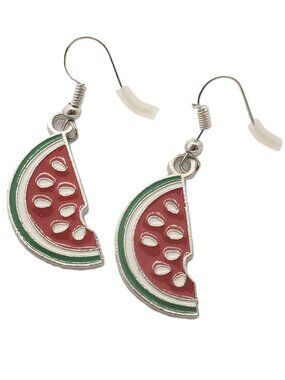 NEW Watermelon Shape Dangle Earrings Enamel Fruit Summer Melon Metal Charm Hook